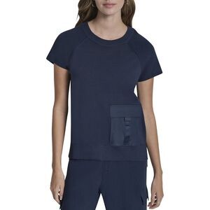DKNY Navy Short Sleeve Scoop Neck Pocket Sweater
